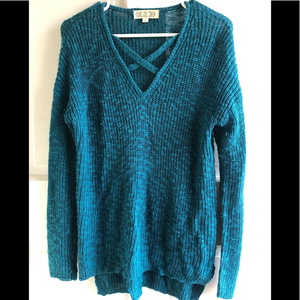 Pink Rose Size Small knit sweater with cross front